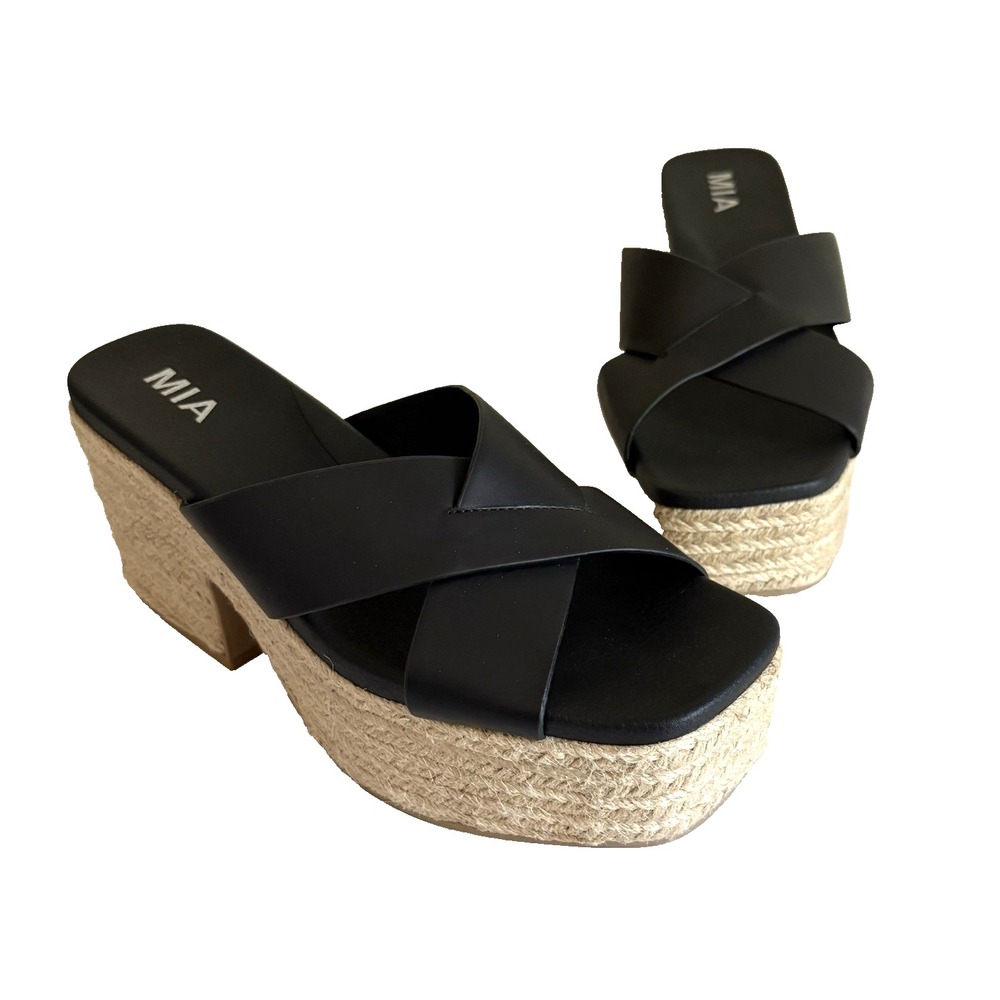MIA Holli Platform Sandal Women's Size 8.5 Black Vegan Leather Boho Hippie‎ NWOB